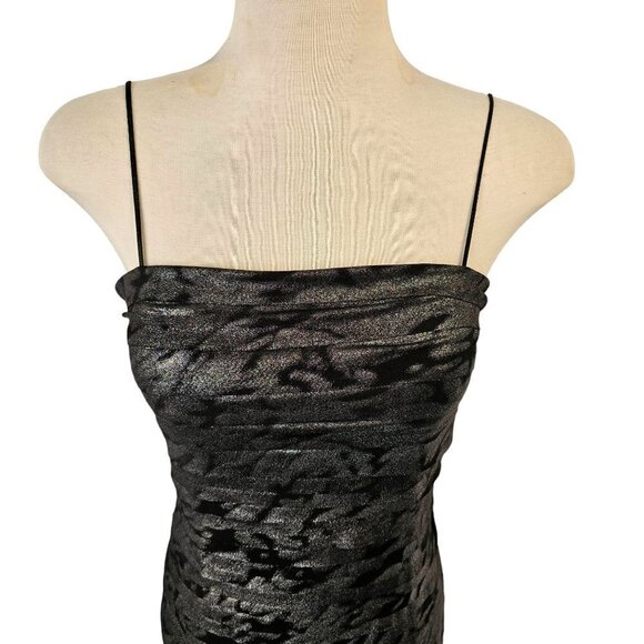 JS Collections Spaghetti Strap Layered Sheath Black Silver Metallic Womens 8 NWT - Picture 1 of 12